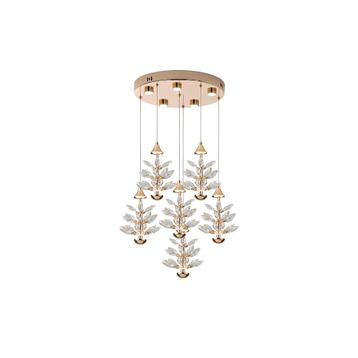 Apliqa Serap 6'lı 65 Watt 3000K Yuvarlak Gold Kristal Taşlı Ledli Salon Avize