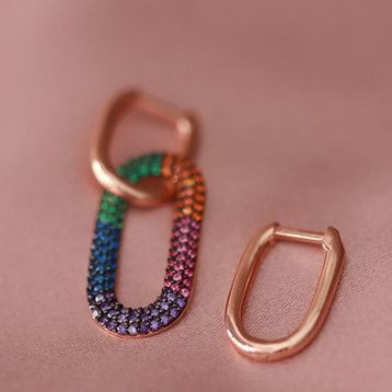 APM Monaco Renkli Zirkon Taşlı Rose Gold Kaplama Gümüş Küpe