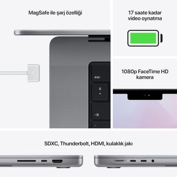 Apple MacBook Pro MKGQ3TU/A M1 Pro 16GB RAM 1TB SSD macOS 14.2 inç Uzay Grisi Laptop - Notebook