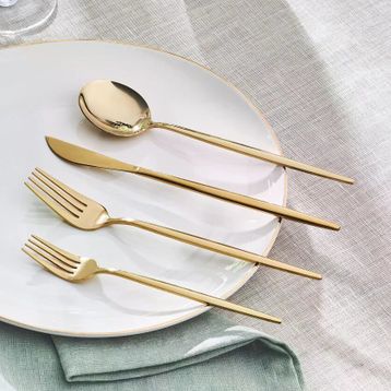 Apricot Faro 24 Parça 6 Kişilik Shiny Gold Kutulu Çatal Kaşık Bıçak