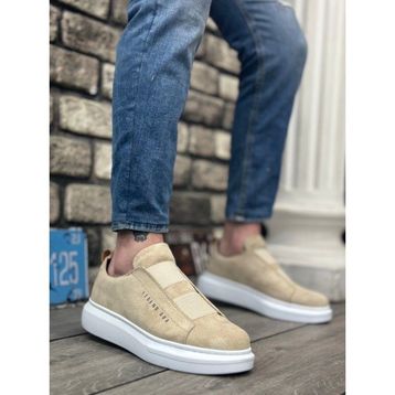Aradım Taradım BA0307 Boa Kalın Süet Yüksek Taban Çift Bant Krem Erkek Ayakkabı