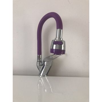 Arçe Duvardan Spiral Başlıklı Mor Krom Evye Mutfak Bataryası