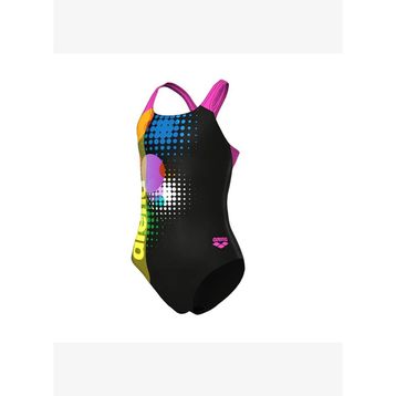 Arena Girls 010745559 Swimsuit Dots Swim Pro Back Black Multicolor Shocking Pink Kız Çocuk Yüzücü Mayosu