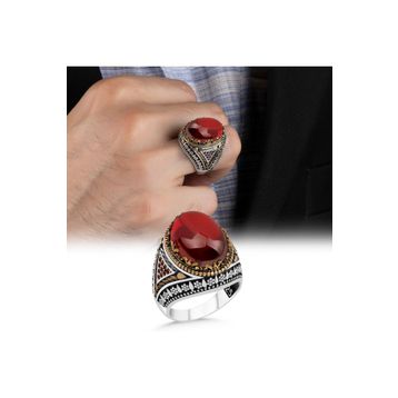 Argento Silver Kırmızı Zirkon Taşlı 925 Ayar Gümüş Yüzük