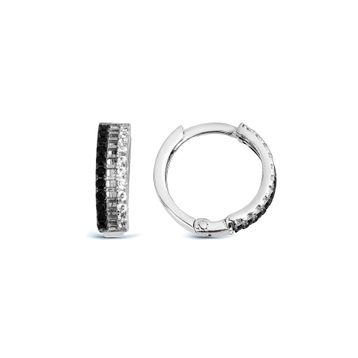 Argentum Concept K051001 Siyah Beyaz Taşlı Halka Gümüş Küpe