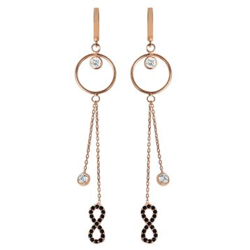 Argentum Concept K055601 Gümüş Siyah Taşlı Rose Sonsuzluk Sallantılı Küpe