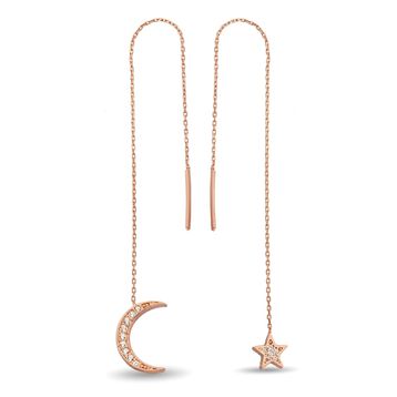 Argentum Concept K095801 Gümüş Rose Ay Yıldız Zincir Küpe