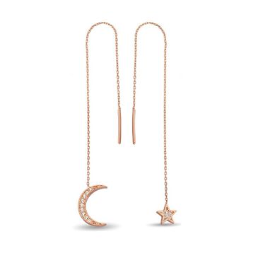 Argentum Concept K095801 Gümüş Rose Ay Yıldız Zincir Küpe