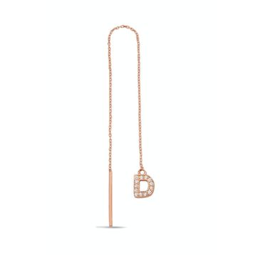 Argentum Concept K099201 D Harfi Gümüş Rose Tek Zincir Küpe