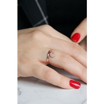 Argentum Concept Y020401 C Harfi Gümüş Rose Yüzük