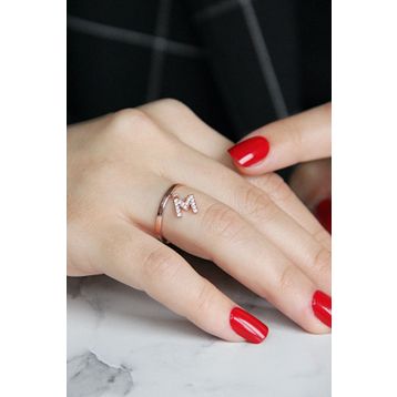 Argentum Concept Y021601 M Harfi Gümüş Rose Yüzük