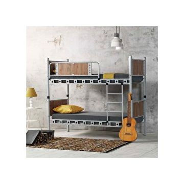 Argimo Elegan 90x200 cm Genç Çocuk Odası Ahşap Başlıklı Metal Cappuccino Ranza ve Karyola