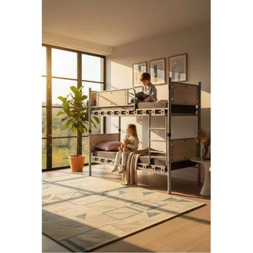 Argimo Elegan 90x200 cm Genç Çocuk Odası Ahşap Başlıklı Metal Ranza ve Karyola