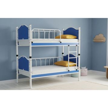 Argimo İnci Bebek Çocuk Odası 90x200 cm Ahşap Başlıklı Metal Mavi Ranza ve Karyola