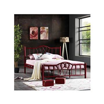 Argimo Orkide Çift Kişilik Başlıklı Yatak Odası 180x200 cm Ferforje Metal Bordo Karyola