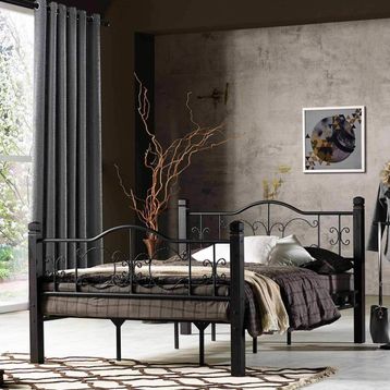 Argimo Yakamoz Çift Kişilik Ferforje 180x200 cm Tarz Ahşap Metal Siyah Karyola