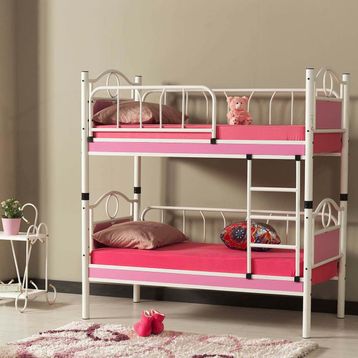 Argimo Zümrüt Bebek Çocuk Odası Ahşap Başlıklı Metal Beyaz Pembe Ranza ve Karyola