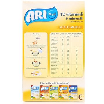 Arı 4+ Ay 3x250 gr 12 Vitaminli 6 Mineralli Sütlü Pirinçli Muzlu Pirinç Unu