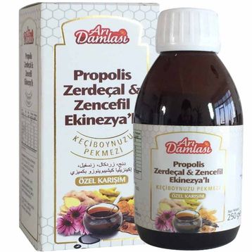 Arı Damlası 250 gr Propolis Zerdeçal Zencefil Ekinezya Keçiboynuzu Pekmezi Özel Karışım