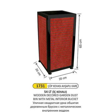 Arı Metal 1731 Kare Ahşaplı Dekorlu Metal İç Kovalı Bahçe Çöp Kovası