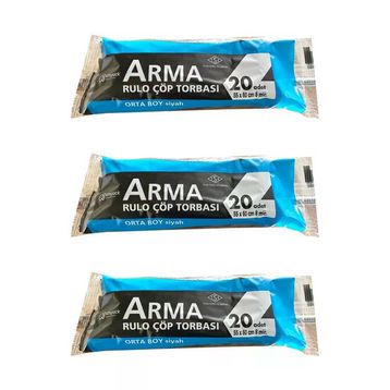 Arma Siyah Orta Boy 55 x 60 Cm. - 30 Litre Çöp Torbası Poşeti - 20 Adetlik 1 Rulo