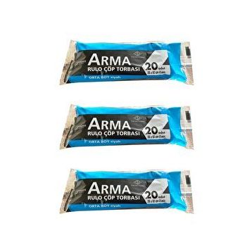Arma Siyah Orta Boy 55 x 60 Cm. - 30 Litre Çöp Torbası Poşeti - 20 Adetlik 1 Rulo