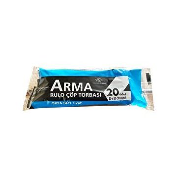 Arma Siyah Orta Boy 55 x 60 Cm. - 30 Litre Çöp Torbası Poşeti - 20 Adetlik 1 Rulo