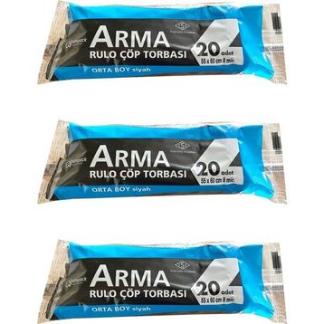 Arma Siyah Orta Boy 55 x 60 Cm. - 30 Litre Çöp Torbası Poşeti - 20 Adetlik 1 Rulo