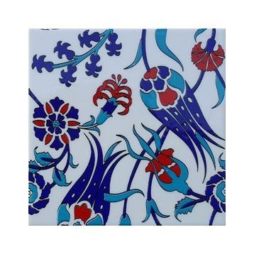 Armada Çini 20x20 cm SP 105 Lale Çiçek Desenli Kütahya İznik Çini Karo Modeli Seramik