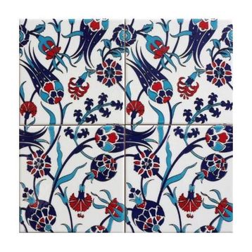 Armada Çini 20x20 cm SP 105 Lale Çiçek Desenli Kütahya İznik Çini Karo Modeli Seramik