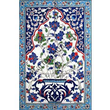 Armada Çini 40X60 cm ED 515 Mavi Saksılı Eldekoru Çini Pano