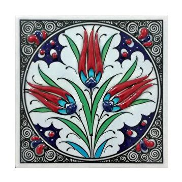 Armada Çini ED 103 10x10 cm Üçlü Lale Eldekoru Kütahya Çini Pano