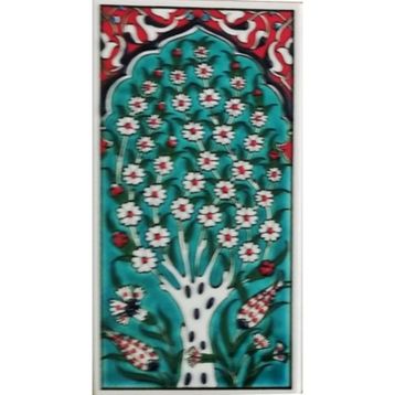 Armada Çini ED 207 10x20 cm Yeşil Hayat Ağacı Eldekoru Çini Karo