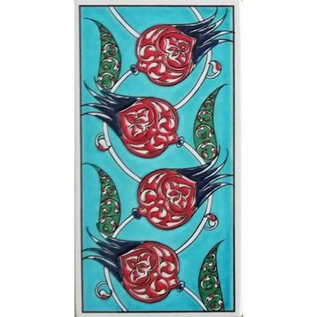 Armada Çini ED 208 10x20 cm Yeşil Nar çiçekli Eldekoru Çini Karo