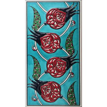 Armada Çini ED 208 10x20 cm Yeşil Nar çiçekli Eldekoru Çini Karo
