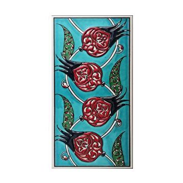Armada Çini ED 208 10x20 cm Yeşil Nar çiçekli Eldekoru Çini Karo