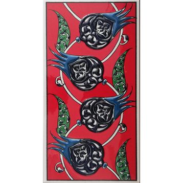 Armada Çini ED 210 10x20 cm Kırmızı Nar çiçekli Eldekoru Çini Karo