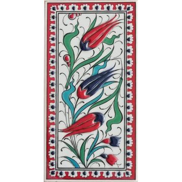 Armada Çini ED 217 10x20 cm Kırmızı Üç Lale Eldekoru Çini Karo