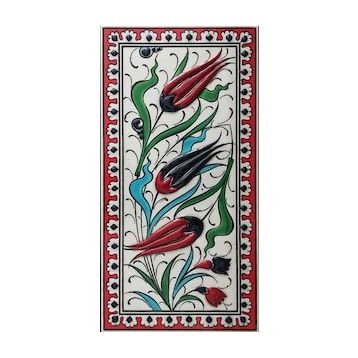 Armada Çini ED 217 10x20 cm Kırmızı Üç Lale Eldekoru Çini Karo