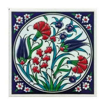 Armada Çini ED101 10x10 cm Lale Karanfil İznik El Dekoru Çini Pano