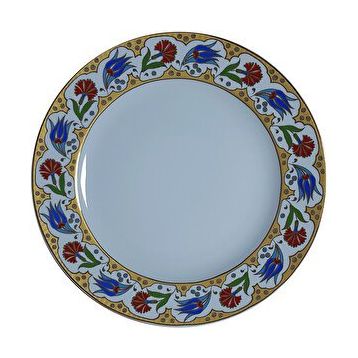 Armada Çini PRT 57 25 cm Sarı Altın Yaldızlı Lale Karanfil Kaligrafi Çini Tabak