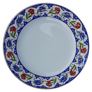 Armada PRT 60x25 cm Lacivert Altın Yaldızlı Lale Karanfil Kaligrafi Çini Tabak