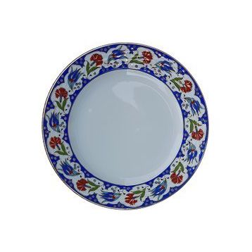 Armada PRT 60x25 cm Lacivert Altın Yaldızlı Lale Karanfil Kaligrafi Çini Tabak