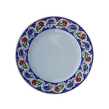 Armada PRT 60x25 cm Lacivert Altın Yaldızlı Lale Karanfil Kaligrafi Çini Tabak