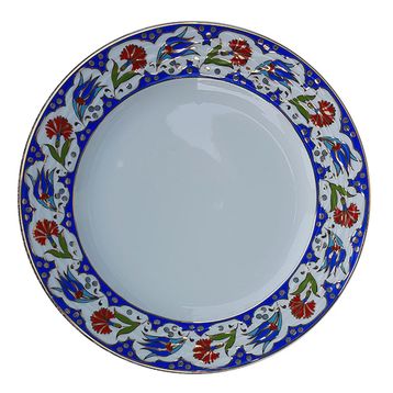 Armada PRT 60x25 cm Lacivert Altın Yaldızlı Lale Karanfil Kaligrafi Çini Tabak