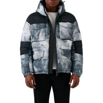 Armani Exchange 6RZK30 ZNKRZ 21CS Beyaz Lacivert Desenli Kapüşonlu Dolgulu Şişme Erkek Mont