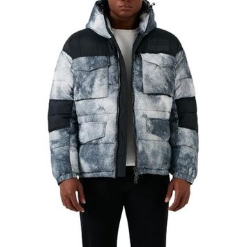 Armani Exchange 6RZK30 ZNKRZ 21CS Beyaz Lacivert Desenli Kapüşonlu Dolgulu Şişme Erkek Mont