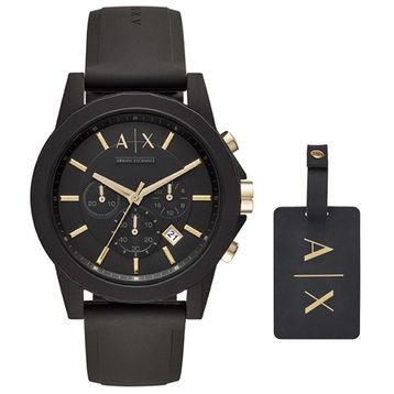 Armani Exchange AX7105 Erkek Set Kol Saati ve Valiz Etiketi