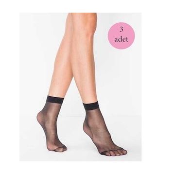 Armin Loretta 3 Adet Fit 15 Soket İnce Siyah Parlak Kısa Çorap