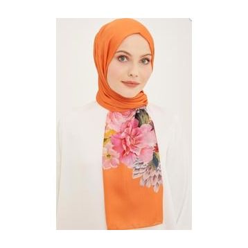 Armine 3611-13 Turuncu Çiçek Desen Şal